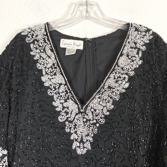 Vtg Beaded Top Blouse Silk Black Black Dressy Party Formal 1X - Picture 1 of 7